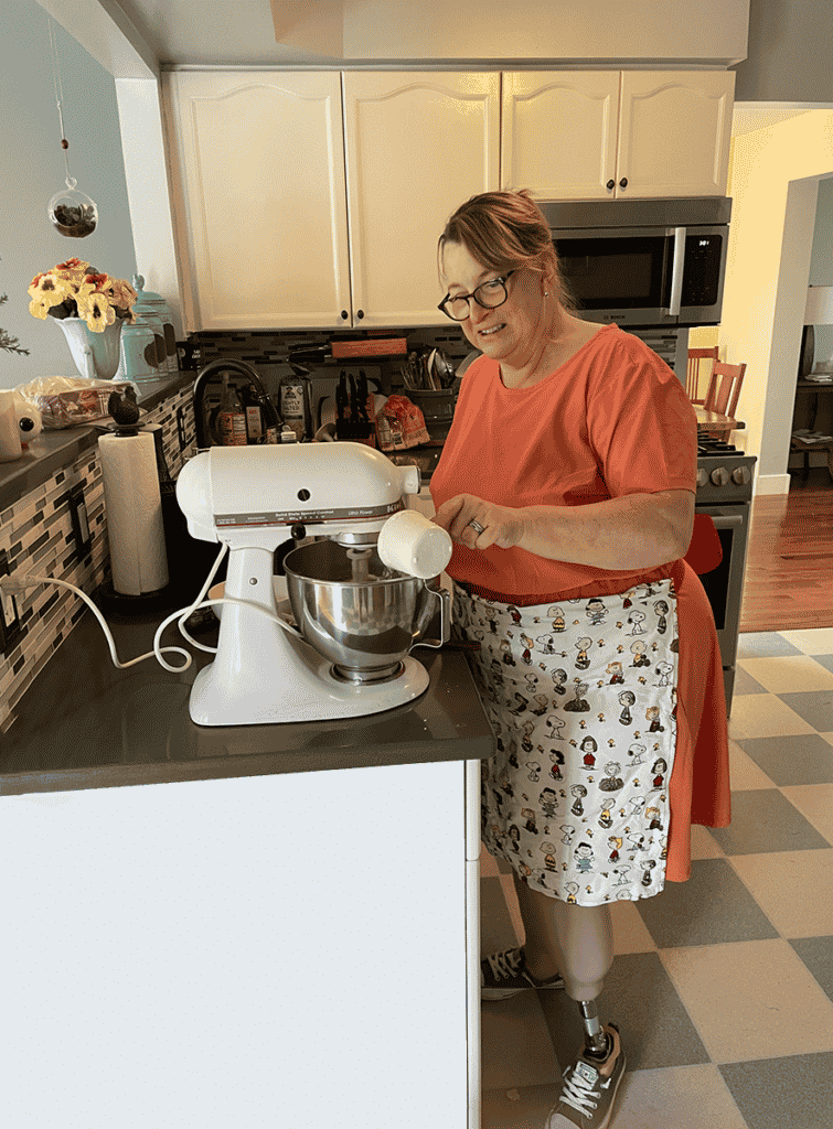 Steph mixes batter kitchen