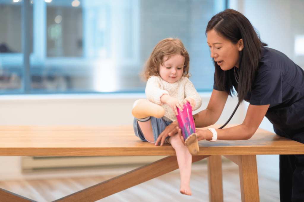 child getting a pediatric prosthetic